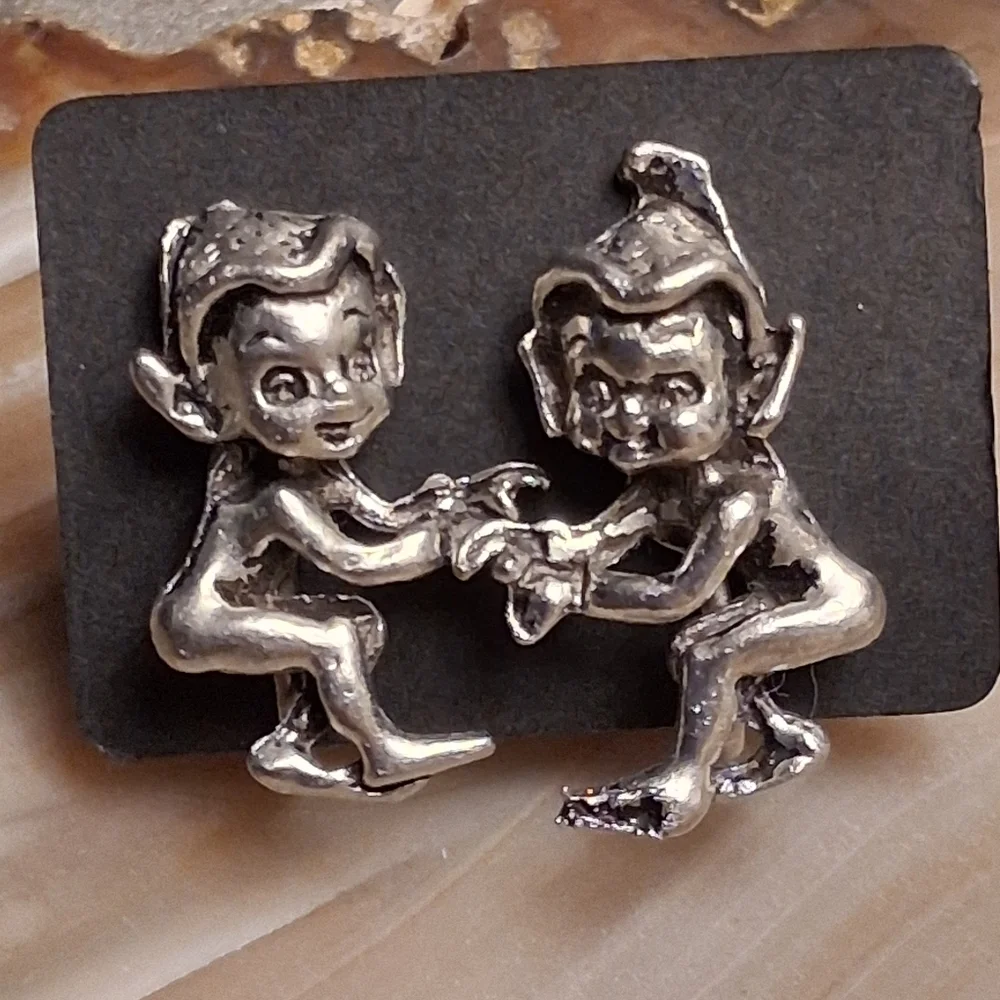 Vintage Silver Elf Figurine Earrings